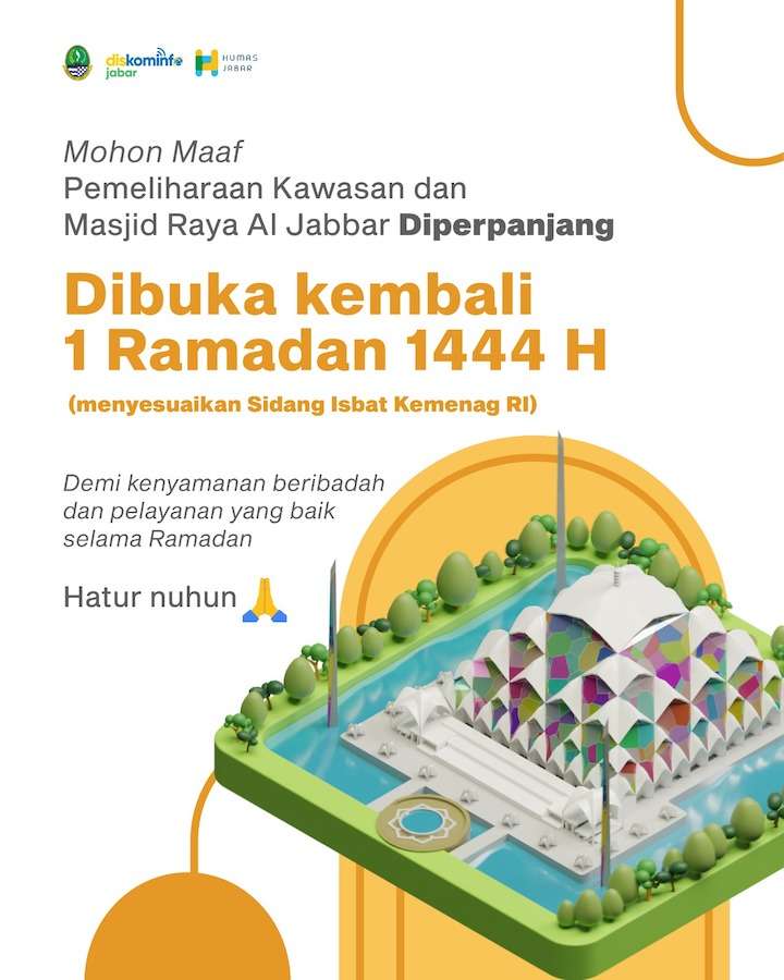Penataan dan Pemeliharaan Diperpanjang, Kawasan dan Masjid Al Jabbar Dibuka 1 Ramadan 1444 Hijriah